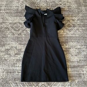 Amanda Uprichard Little Black Ruffle Sleeve Choker Dress